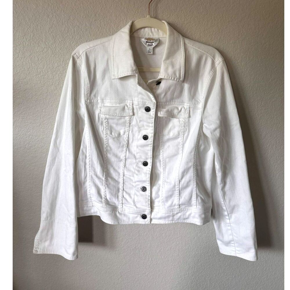 Talbots White Stretch Denim Jean Jacket Women's Size 10 Classic Preppy Coastal